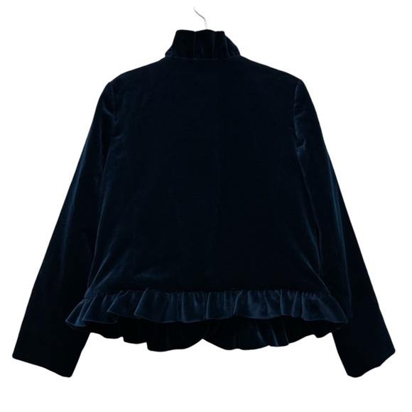 J. Crew Crewcuts velvet ruffle jacket, cotton, navy blue, girl's medium - Picture 2 of 6